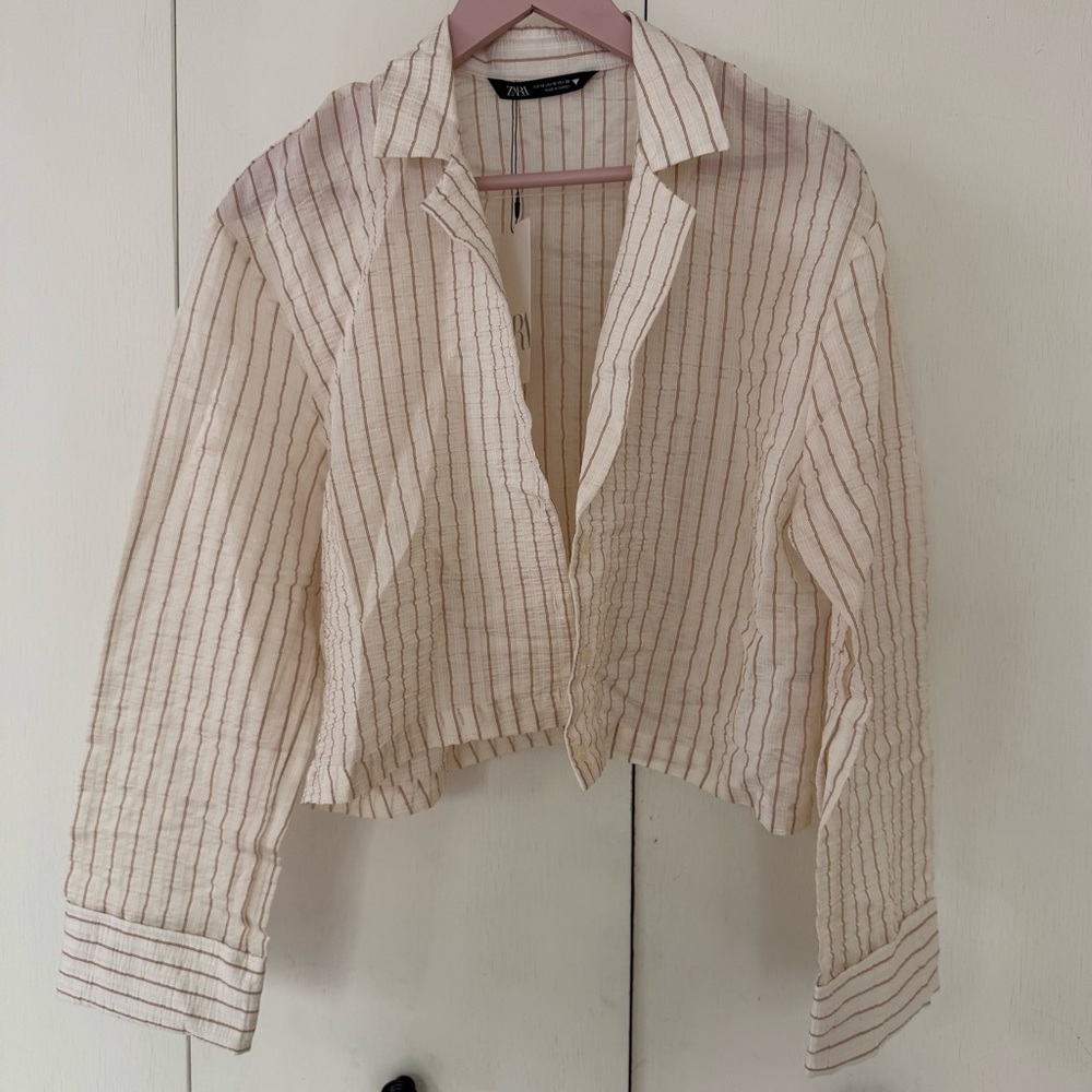 Zara cream Striped Women's Button-up Blouse